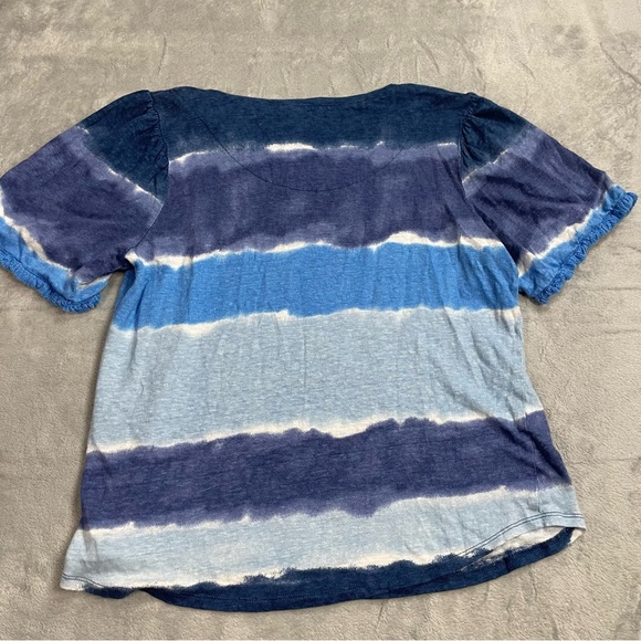 Chico’s Shirt 1 (Medium) 100% Linen Tie Dye Fringe Sleeve Tee Blue - Picture 7 of 7